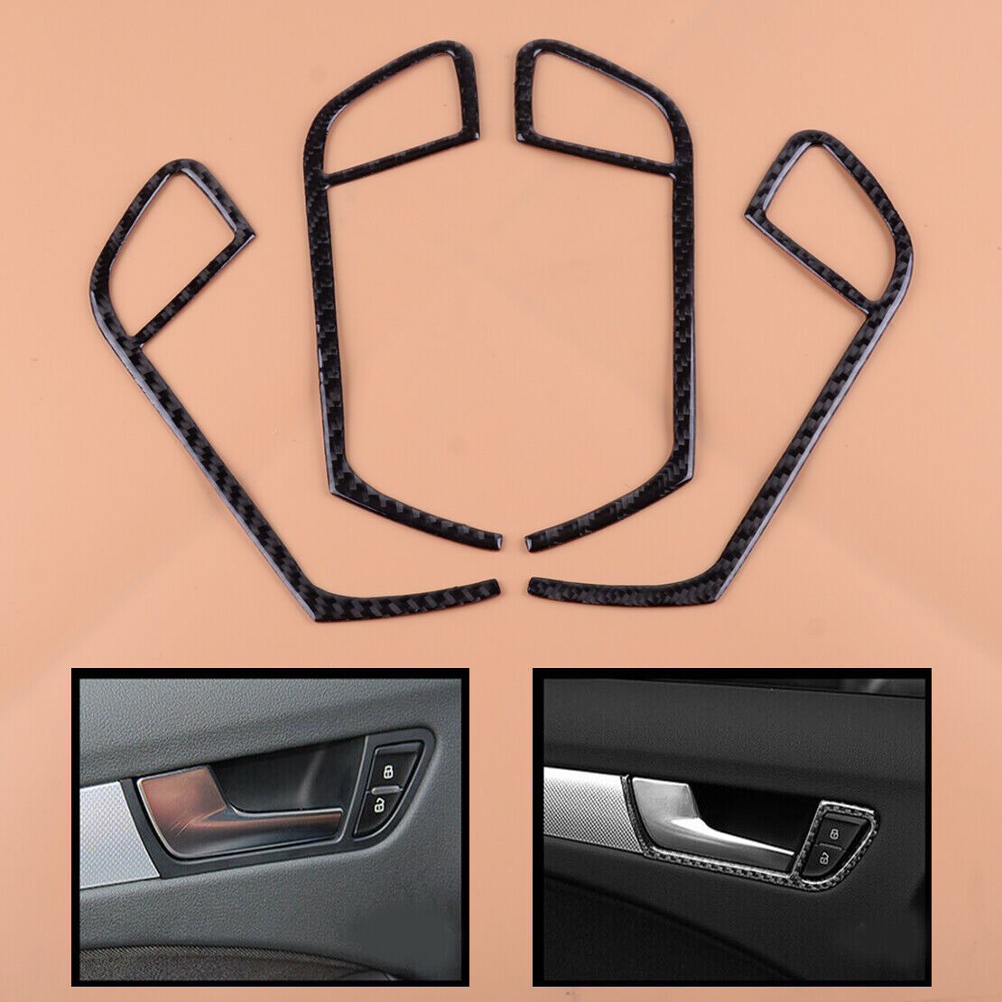 4pcs Inner Door Handle Bowl Cover Frame Fit For Audi A4 B8 A5 Carbon Fiber ld