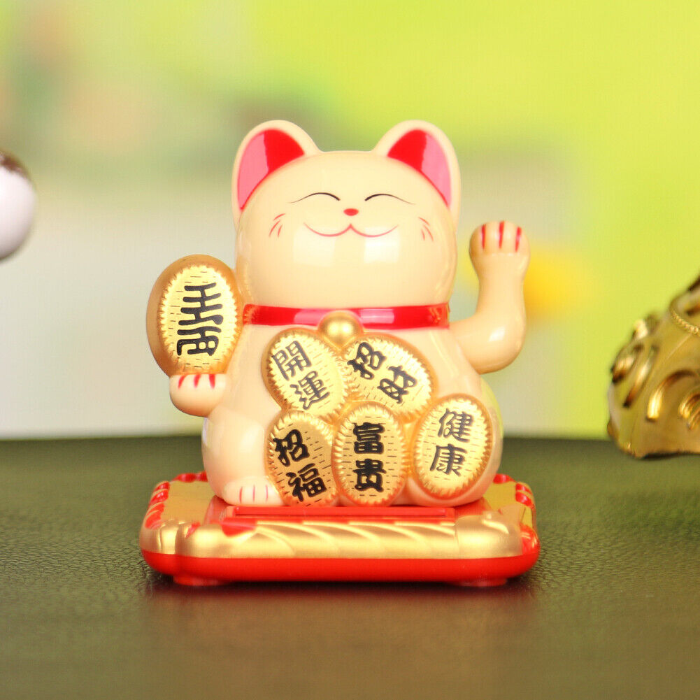 Chinese Lucky Cat Wealth Waving Shaking Hand Fortune Welcome Craft (Yellow)