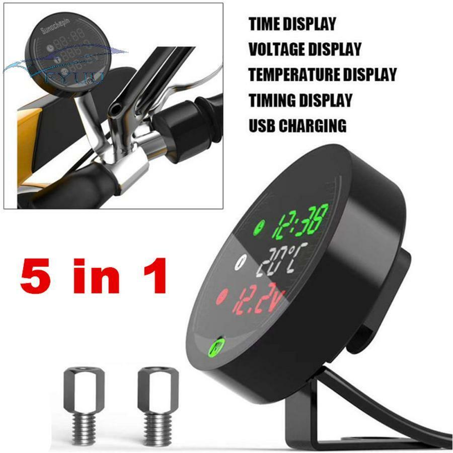Voltmeter Gauge Display Table LED Volt Meter Clock Black USB Charger In Moto
