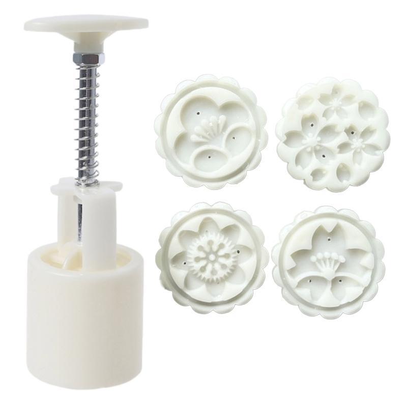 4pcs Moon Cake Mould Mung Bean Cake Pastry Cookie Stamps for Mid-autumn Festival