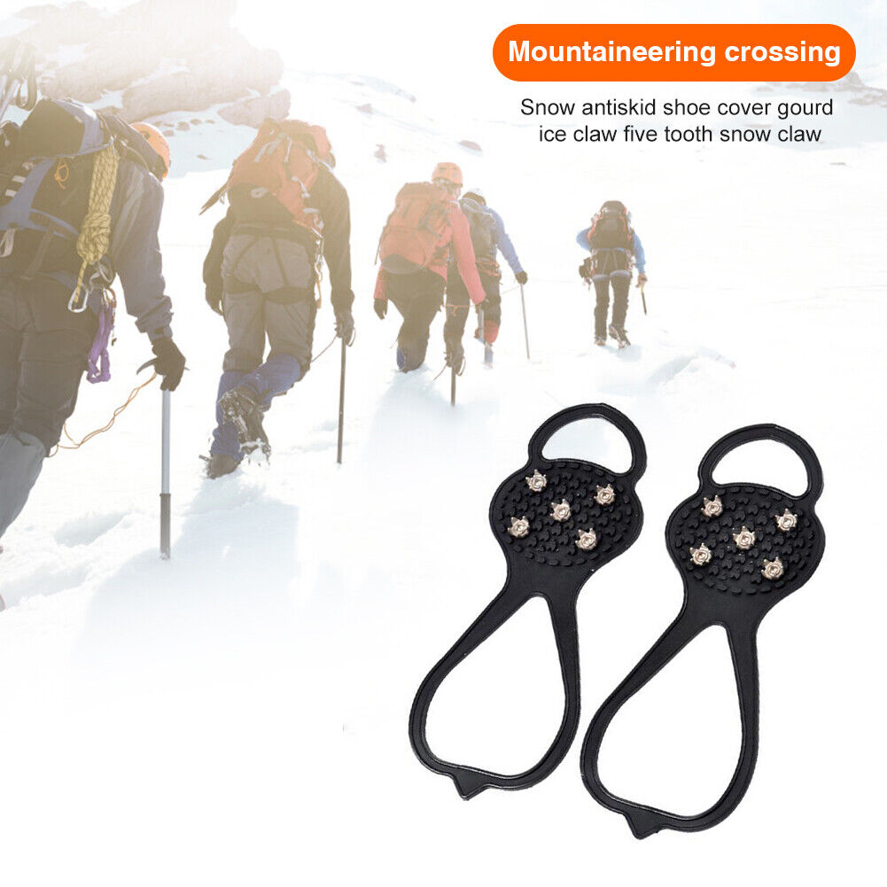 5 Spikes Ice Cleats Anti-Slip Ice Walking Hiking Grip Crampons (Black)