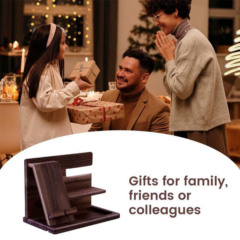 Wooden Phone Docking Station Wallet Stand Watches Purse Holder Desk Organizer