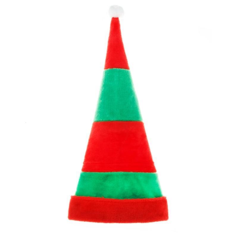 Red Green Striped Santa Elf Hat Soft Long Christmas Hat Costume Accss Xmas Decor