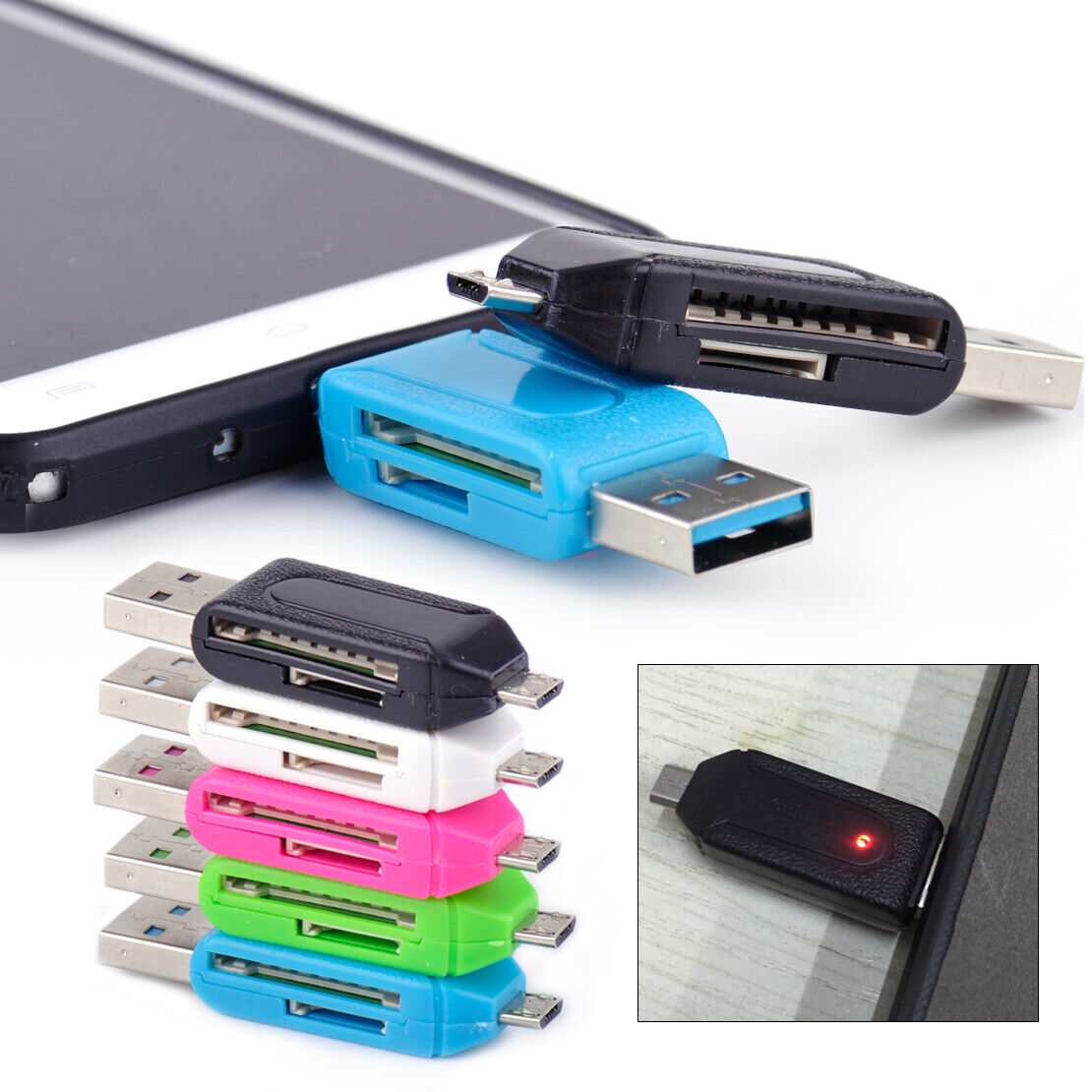 2pcs 2in1 Micro USB Adapter 2.0 TF T-flash SD Memory Card Reader Smart Phone Li