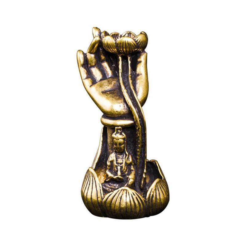 Brass Incense Burner Lotus Flower Buddha Hand Backflow Incense Holder Decoration