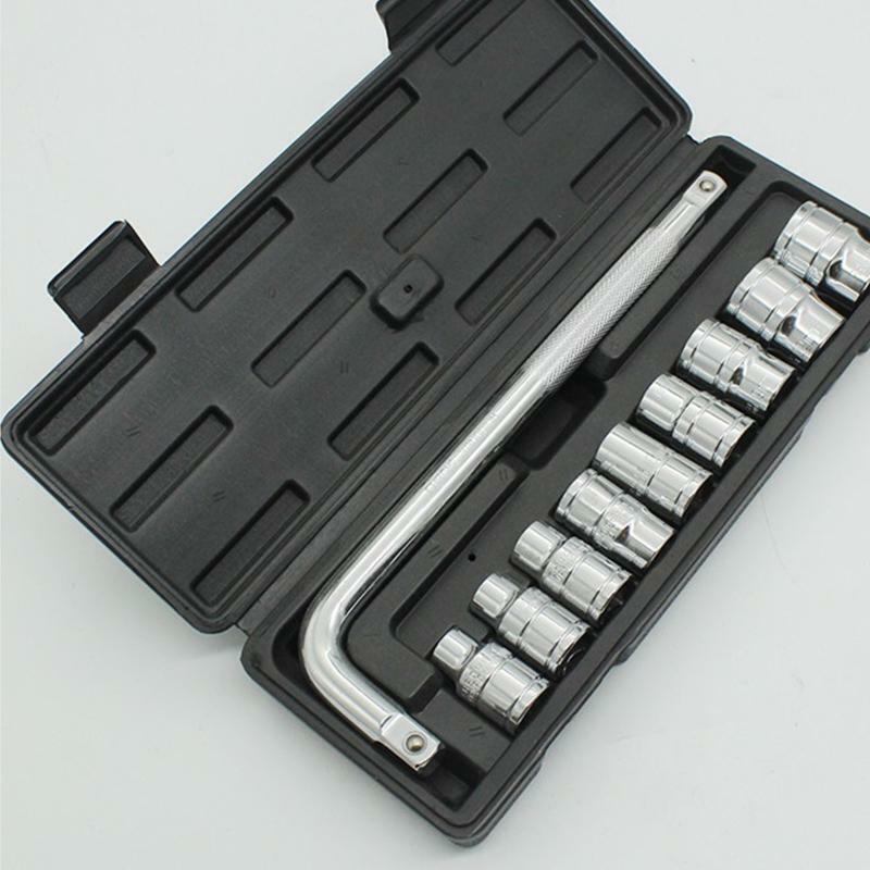 10 Pcs 1/2" Impact Shallow Socket Set with Storage Box Wrench Inluded Metric