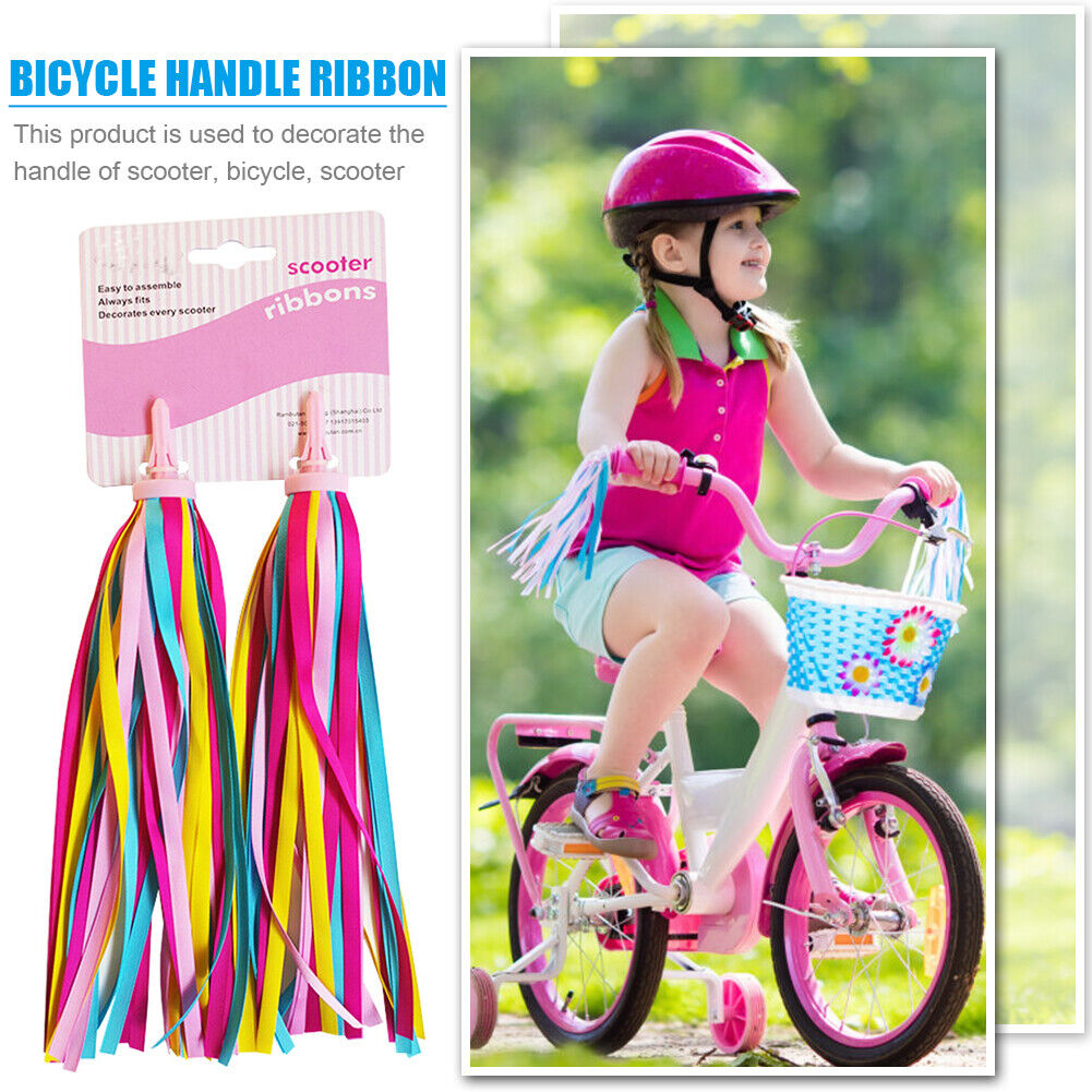 2x Bicycle Handlebar Tassel Streamers Kid Scooter Bike Ribbon (Yellow Pink)