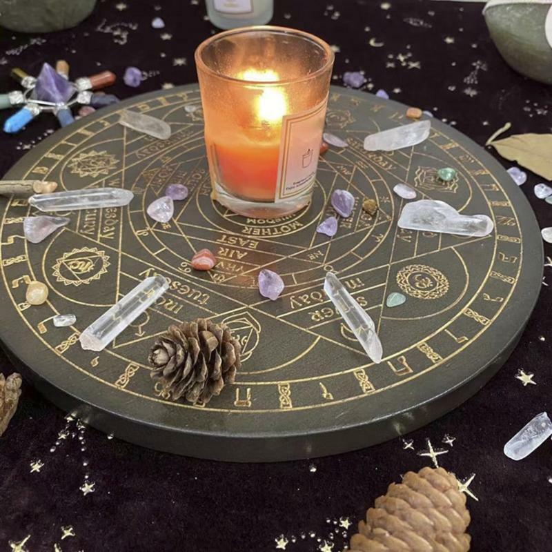 Witch Divination Pendulum Board Seven Chakra Crystal Energy Disk Oak Astrolabe