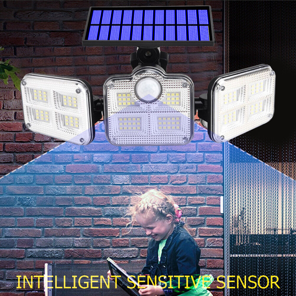 122LEDs 3 Head Light PIR Sensor Solar Outdoor Waterproof Lamp (JD-2757)