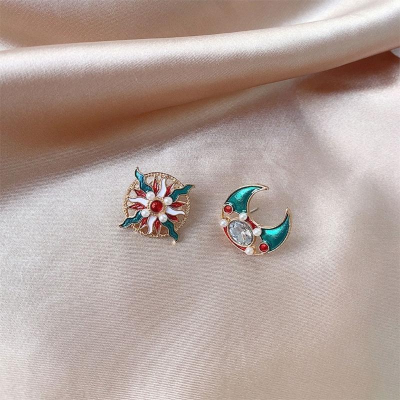 1 Pair Sun Moon Asymmetrical Ear Studs Earring Jewelry Gifts for Women Girls