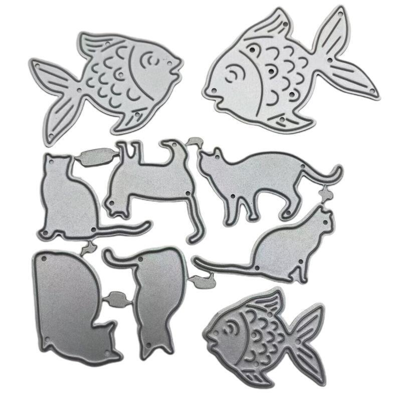 Cute Cat Fish Metal Cutting Dies Stencil DIY Scrapbook Album Paper Card Template