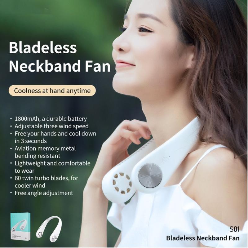 Creative Bladeless Necklace Fan Portable Hanging Neck Fan USB Charging Cooler