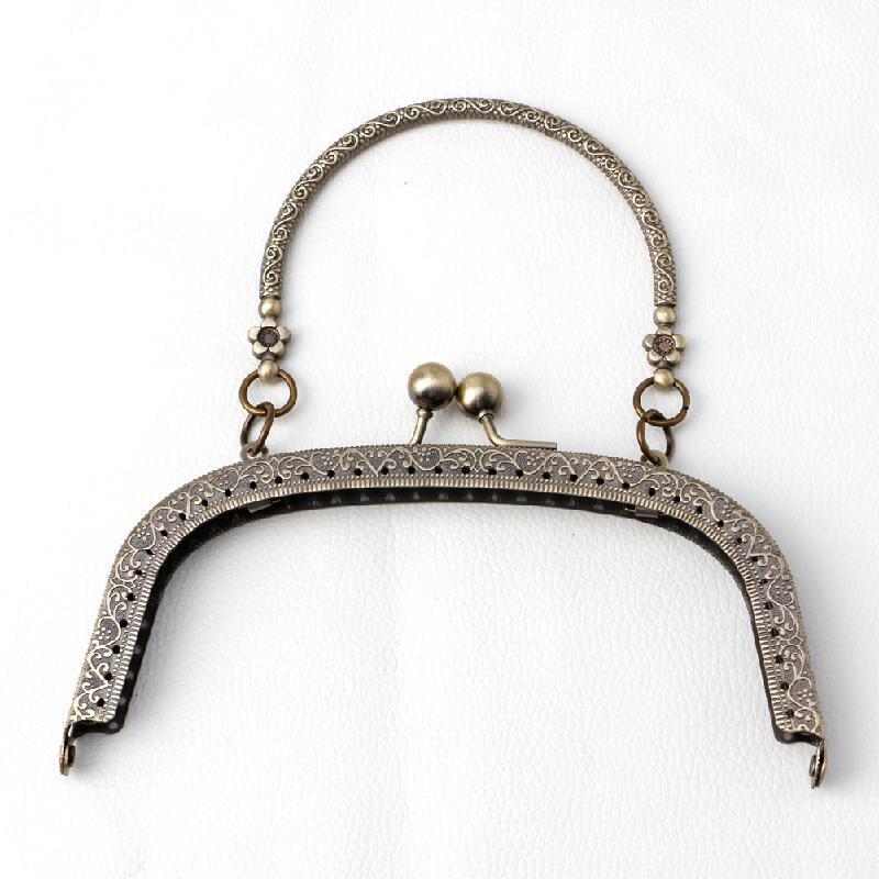 1PC Bronze Tone Arch Flower Metal Purse Bag Frame Kiss Clasp Lock with Handle