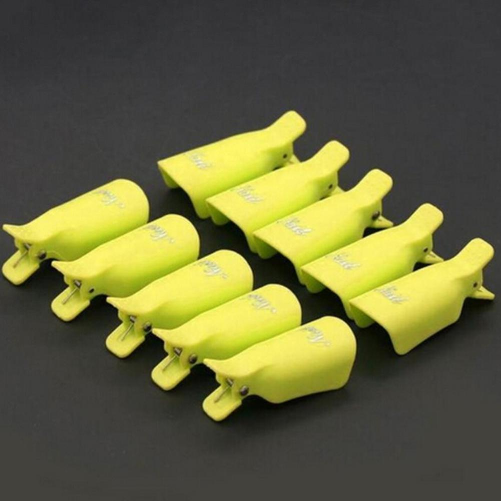 10pcs Plastic Nail Art Soak Off Cap Clip UV Gel Polish Remover Tool (Yellow