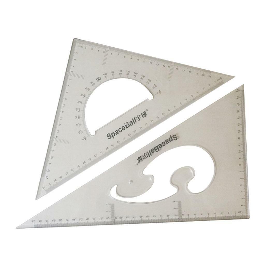 2Pcs Clear Geometry Triangle Ruler protractor  Students Tools