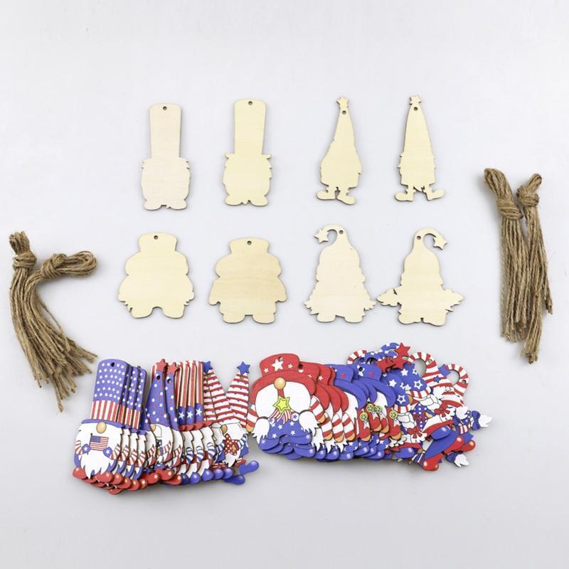 40Pcs Patriotic Gnome Wooden Ornament 4th of July Independence Day Elf Pendants