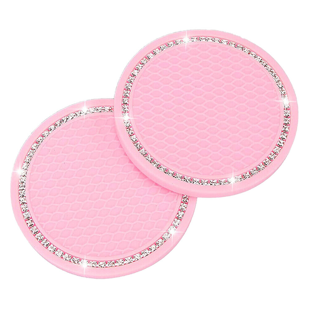 2pcs Car Universal Rhinestones Cup Coaster Anti-Slip Water Cup Pad (Pink)
