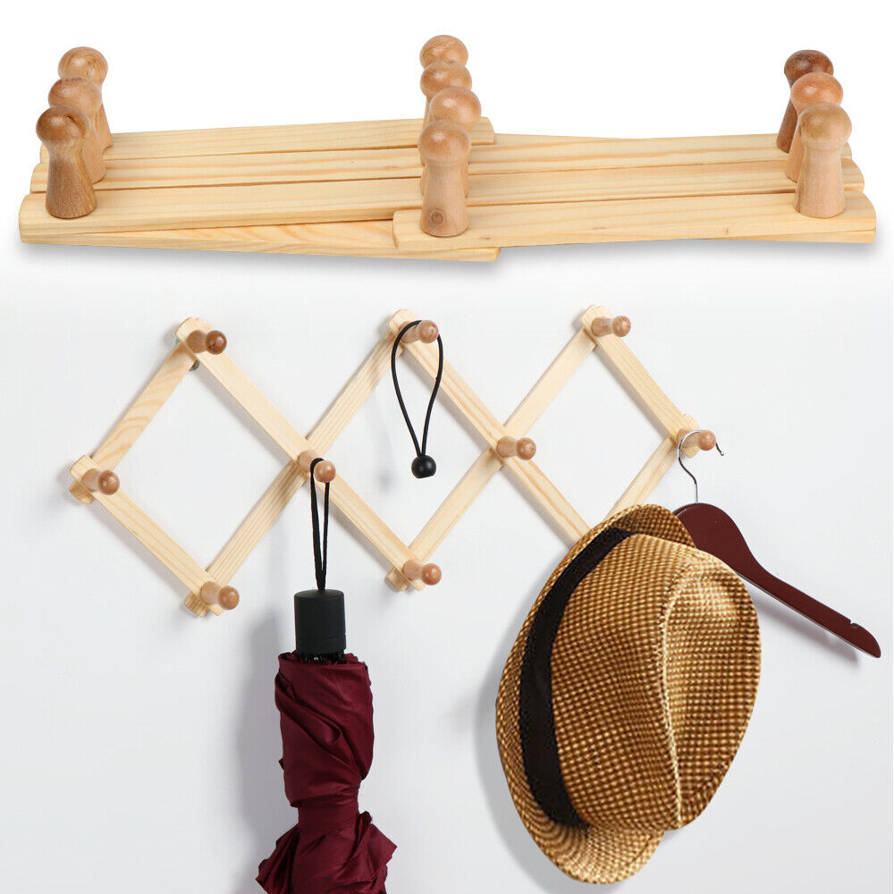 Sundries Bag Expandable Clothes Hanger Coat Hooks Hat Closet Hook Natural Wood