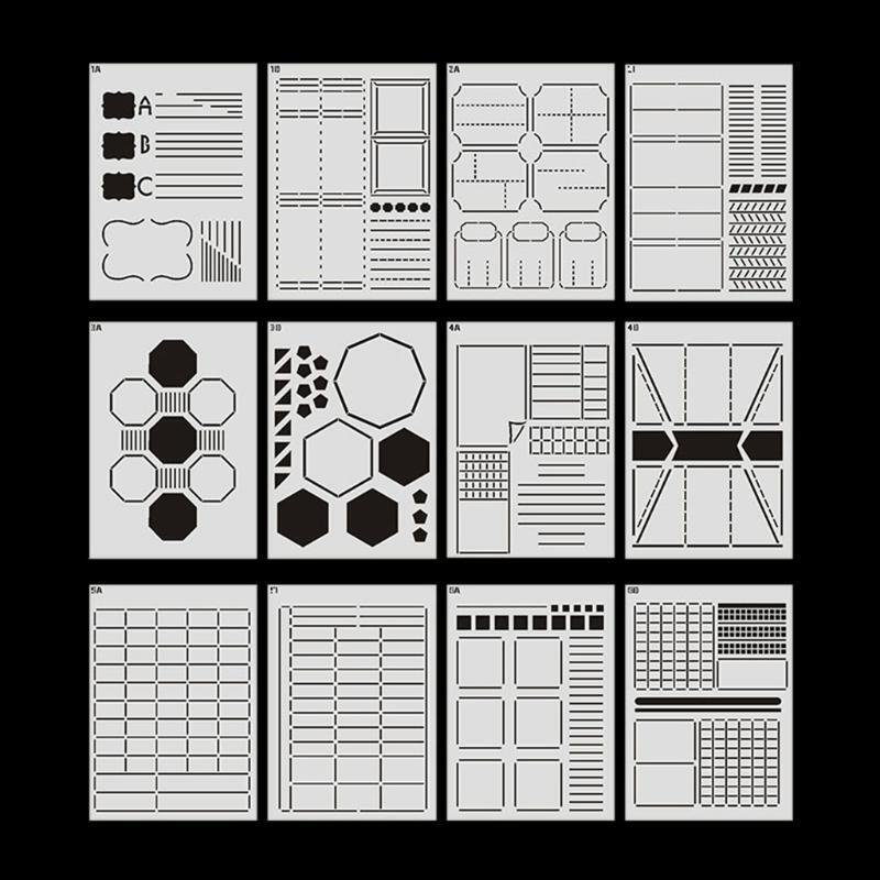 12 PCS Creative Personal Planner Diary Painting Stencil Kit for DIY Scrapbooking