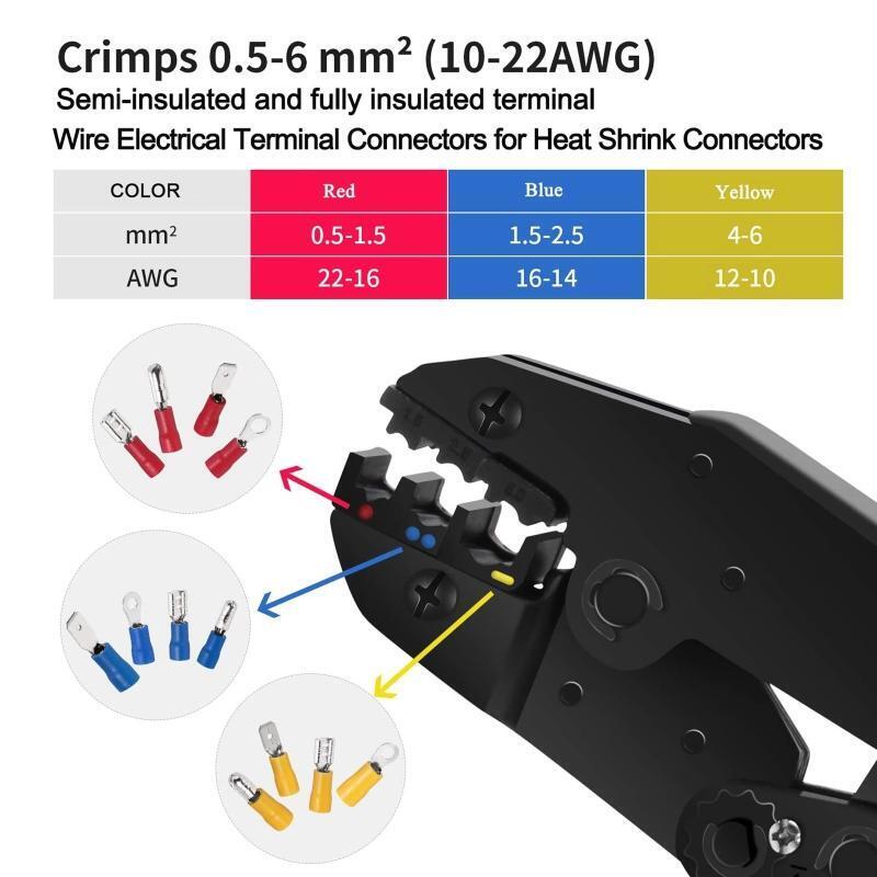 Professional Crimping Tool  Carbon Steel Ratchet Terminal Crimper of AWG22-10