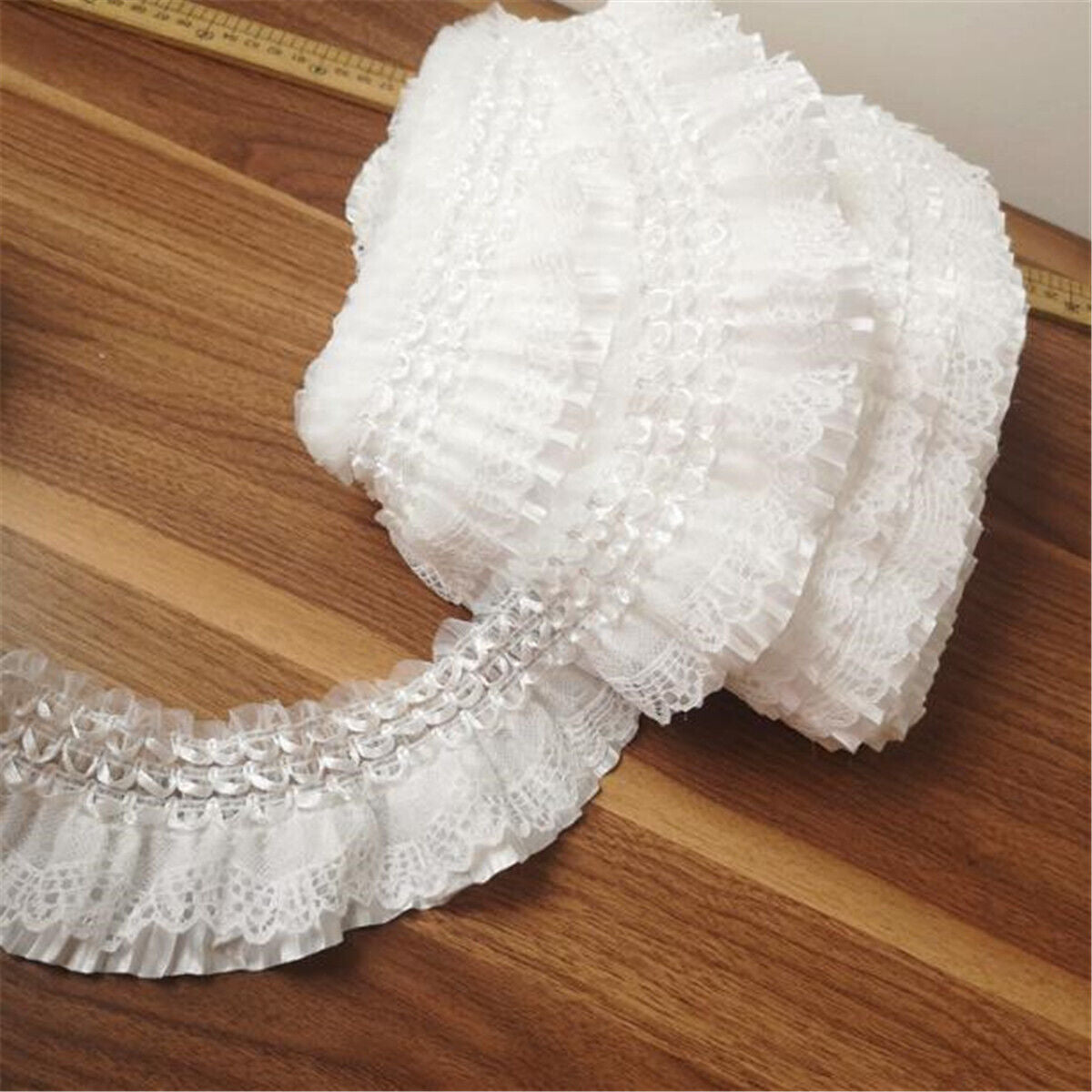 1M Lace Fabric Trim Ruffle Edging Pleated Frill Sewing Elastic DIY Lolita Dress