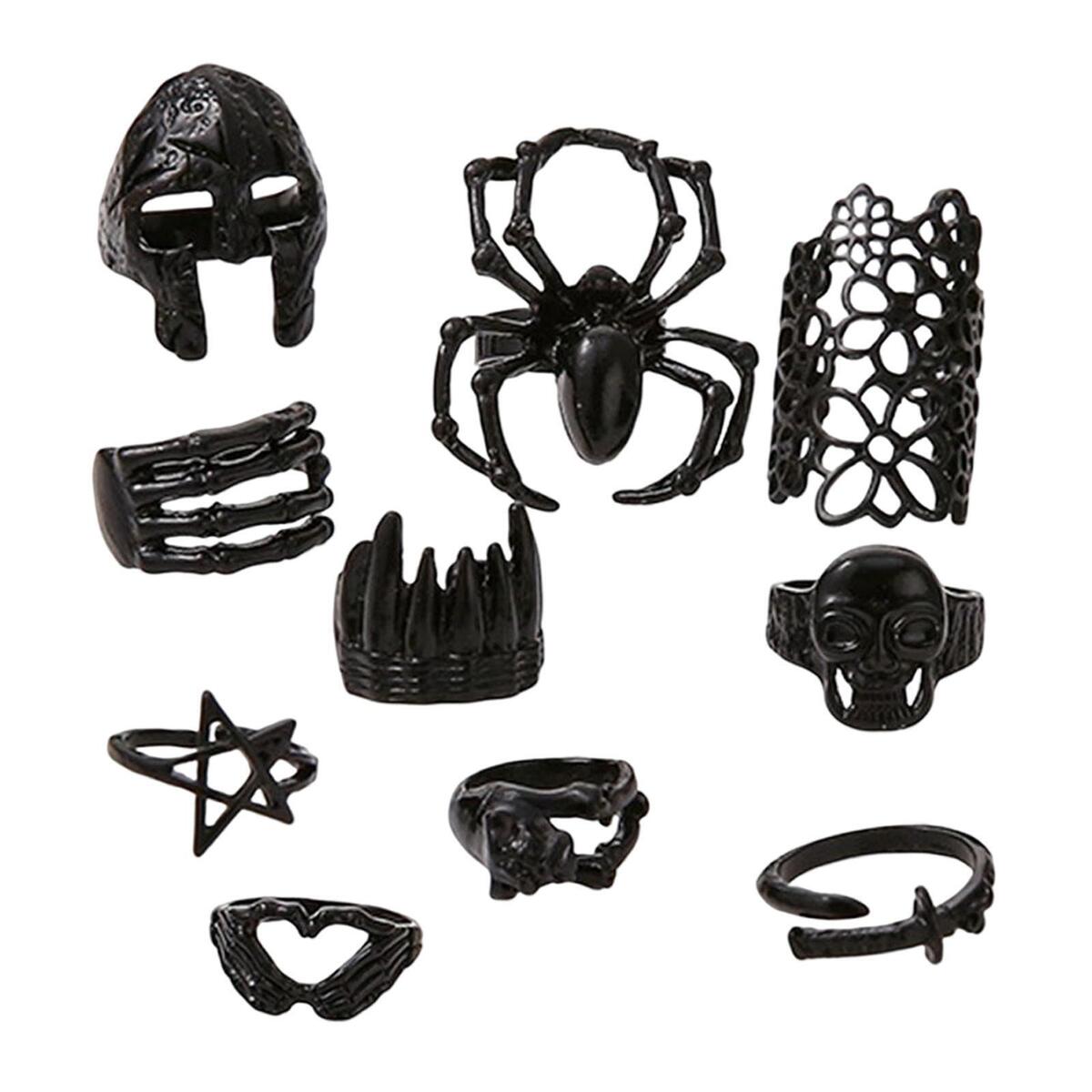 10 Pieces Stylish Punk Alloy Ring Set Decoration Statement Ring Temperament