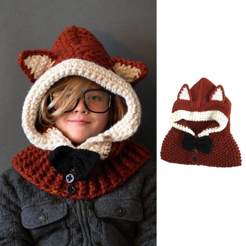 Bowknot Knitted Windproof Fox Ear Woolen Warm Casual Hat for Children Boys Girls
