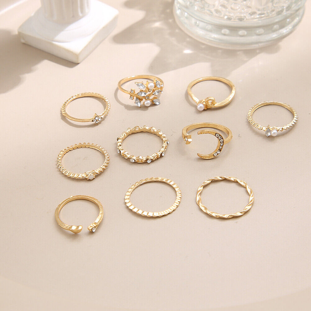 Alloy Diamond Moon Heart Finger Ring Set Ladies Luxury Jewelry for Women