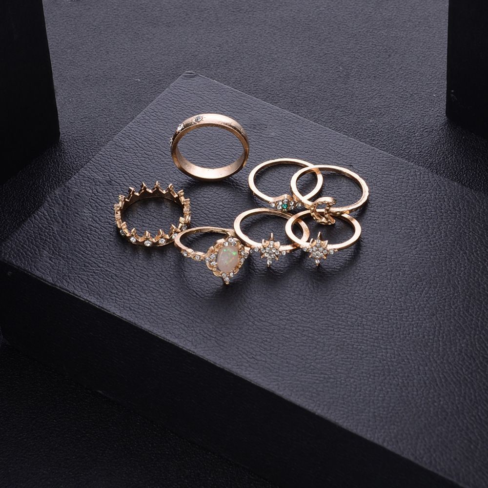 Jewelry Accessories Knuckle Midi Crown Finger Rings Opal Rings Set Moon Star