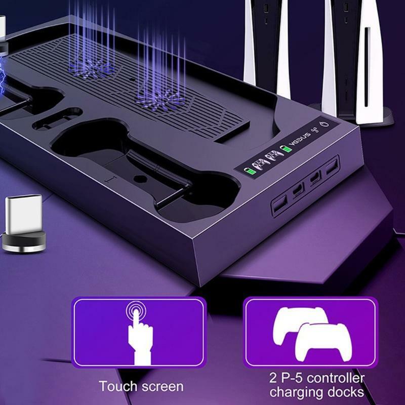 for PS5 Cooling Stand 2 Cooler Fans 2 Controller Charger Charging Dock Station