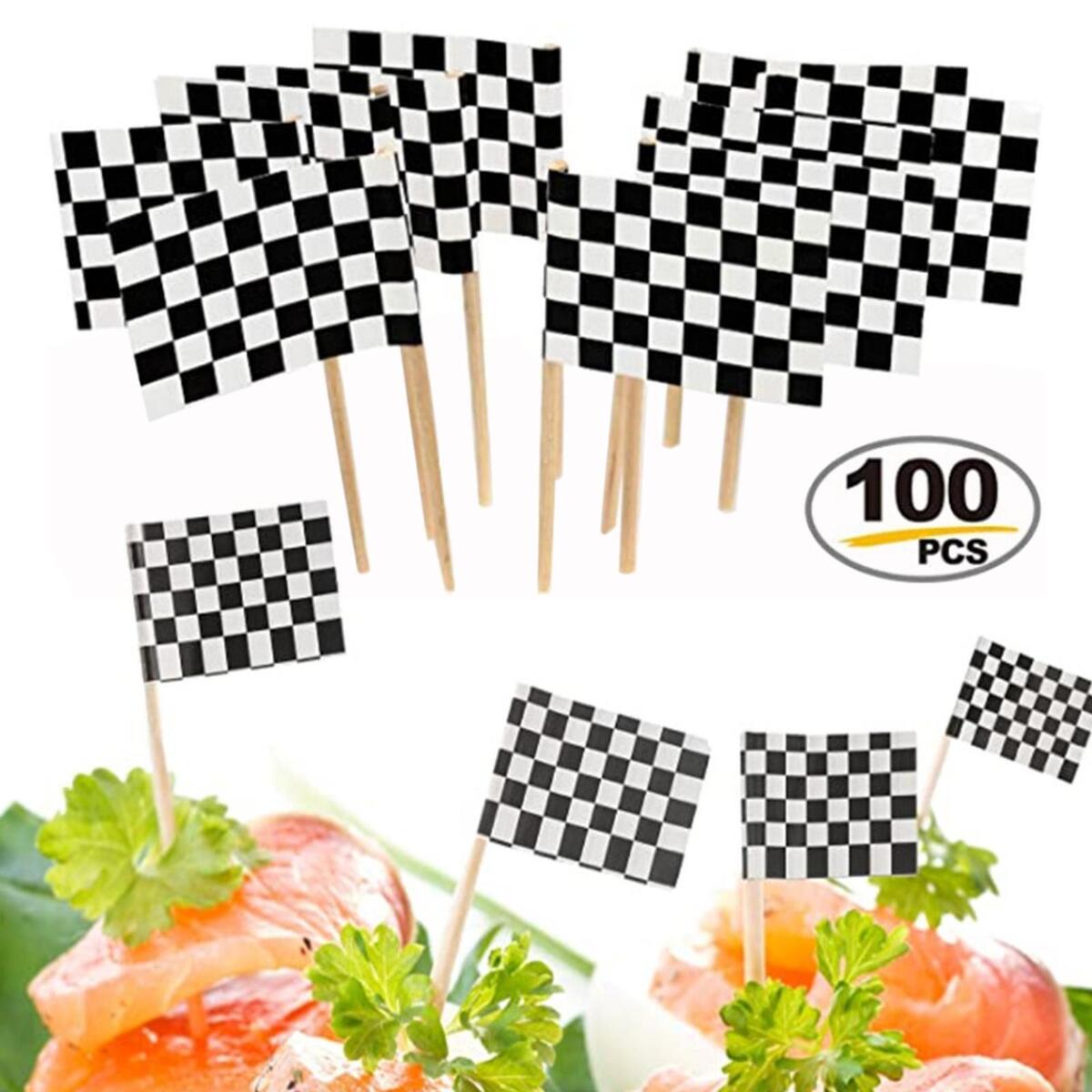 100x Hand Held Race Flag Race Car Flags Hand Waving for Party Decoration