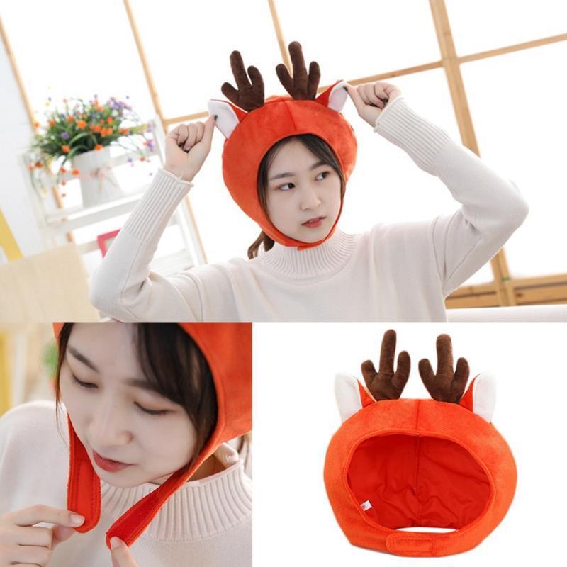 Cartoon Elk Deer Antlers Plush Hat Funny Animal Stuffed Headgear Cap Photo Props