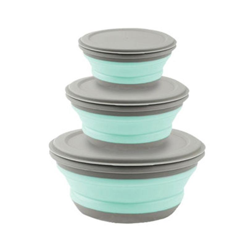 3Pcs Collapsible Silicone Bowl with Lid Set Foldable Snack Lunch Box Containers