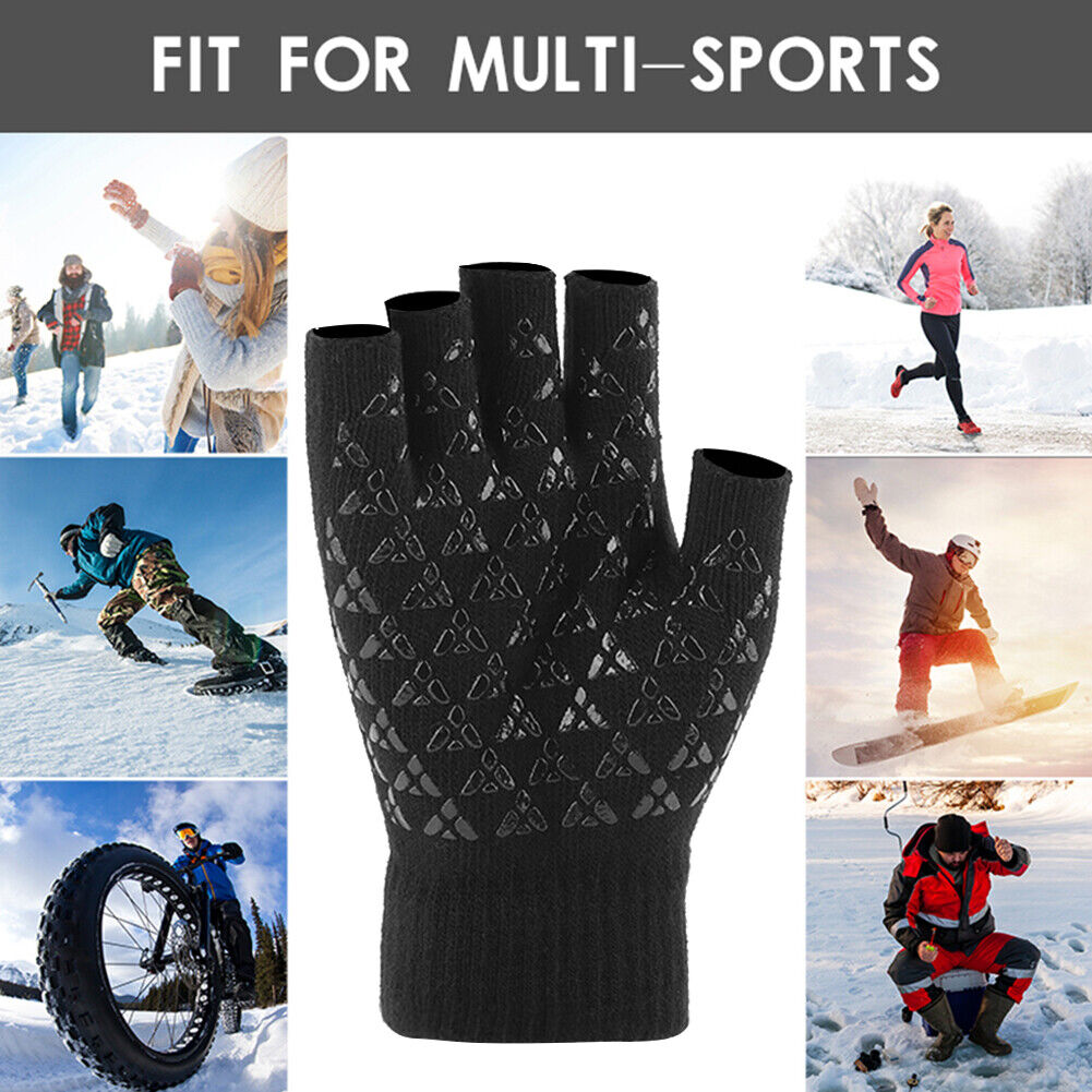 Cycling Anti-slip Half Finger Gloves Winter Warm Fingerless Mittens (Black)