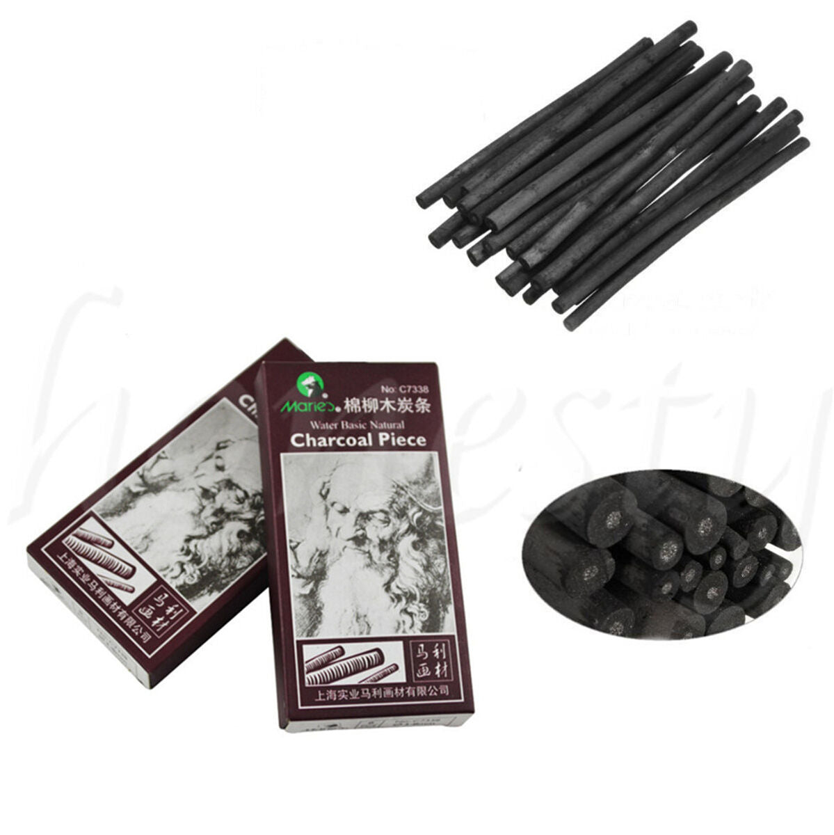 Black Charcoal Sticks Bar Sketch Drawing Sketching Oil Painting Willow & Case