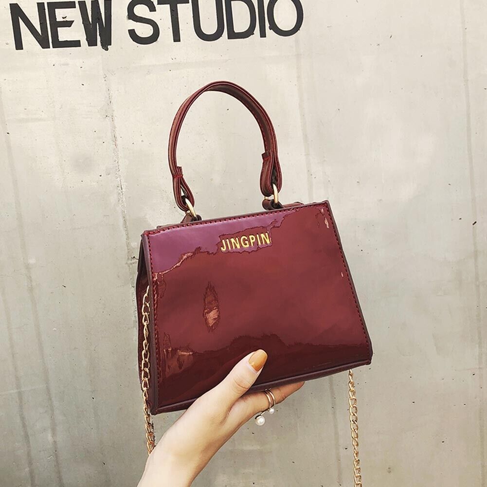 Fashion Women Crossbody Bag Patent Handbag Chain Shoulder Bags Gift (Red)-2