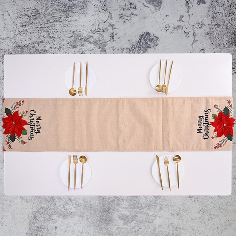Merry Christmas Table Runner  Red Flower Indoor Outdoor Home Party Decoration