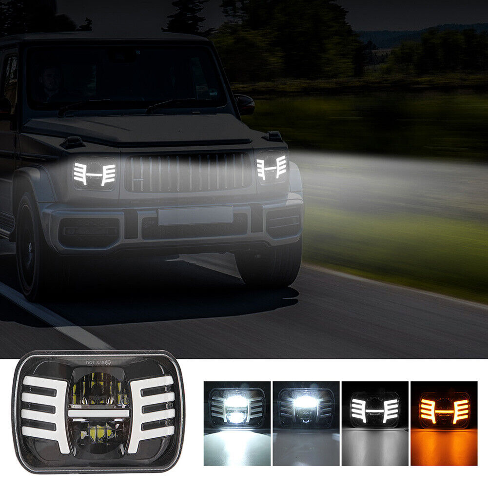 5x7 7x6 Square LED Headlight w/DRL Turn Signal for Jeep Chevy Express Astro