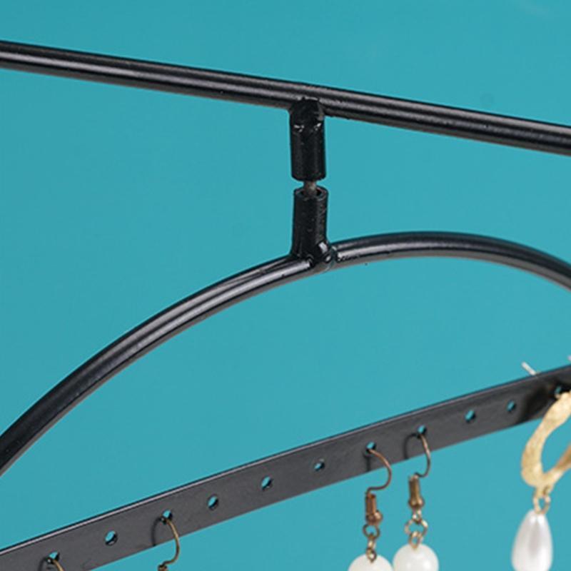 Jewelry Display Storage Rack with Wooden Base Earrings Holder Metal Stand Decor