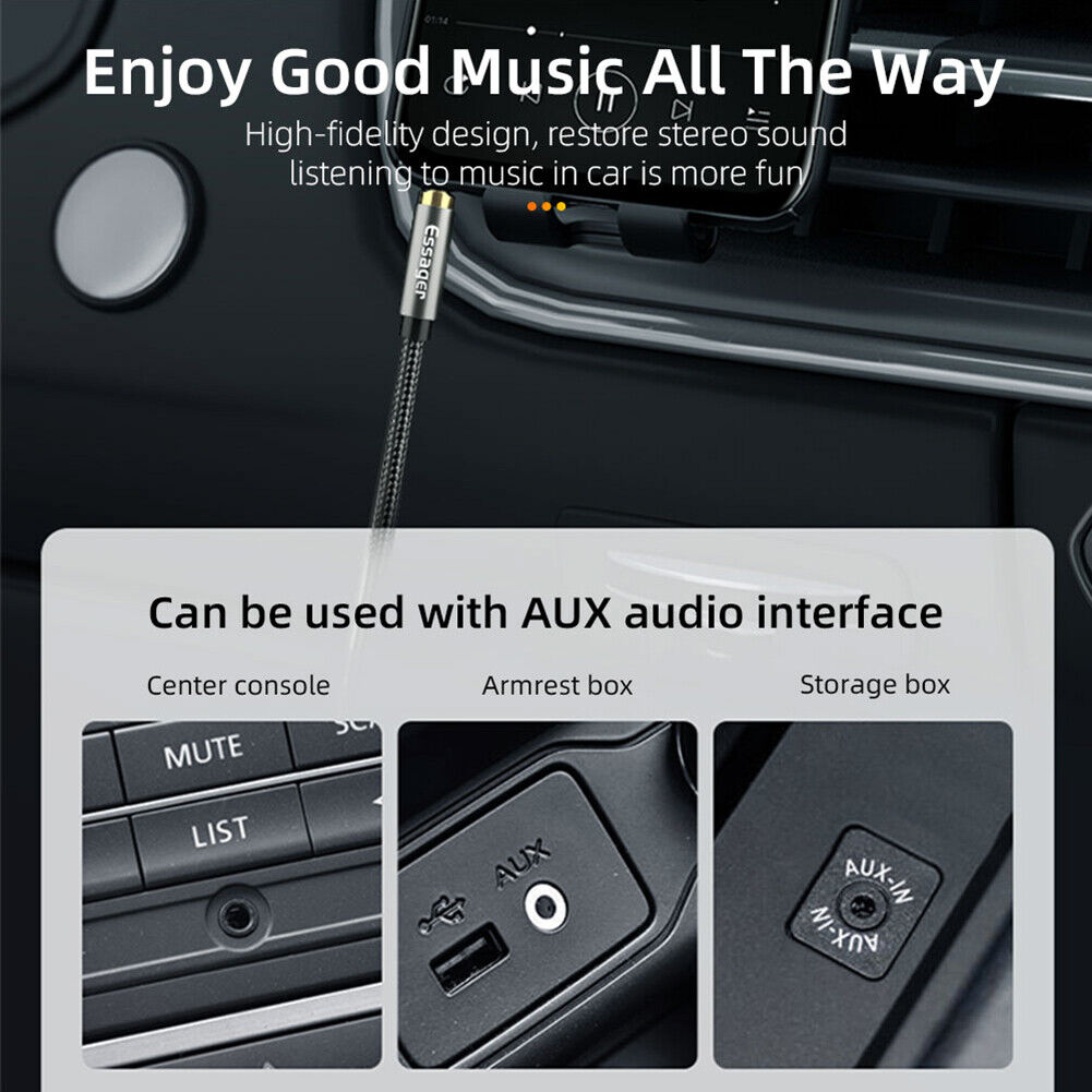Essager 3.5mm Aux Jack Male to Male Audio Cable for Car Headphone (Black)