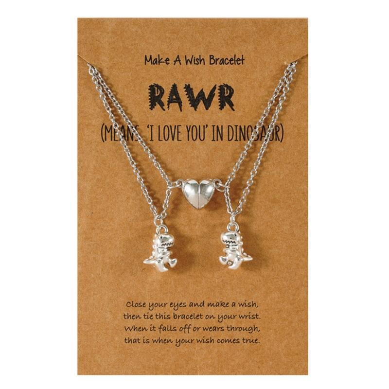 Friendship Gift Magnetic Split Heart Cute Dinosaur BFF Necklace for Best Friend