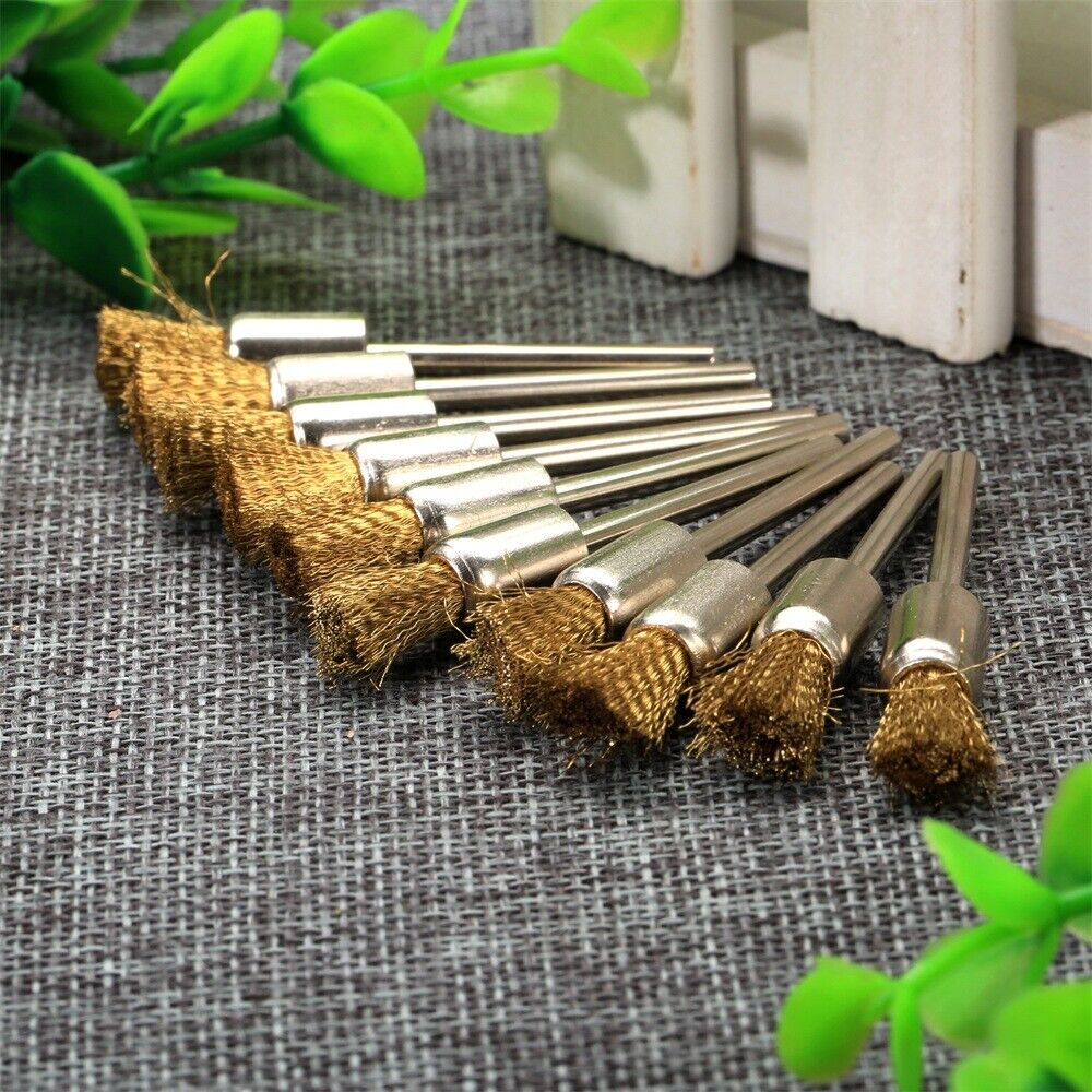 10Pcs 8mm Pen Brass Wire Brushes Cleaning Polishing Grinder Power Rotary Tool
