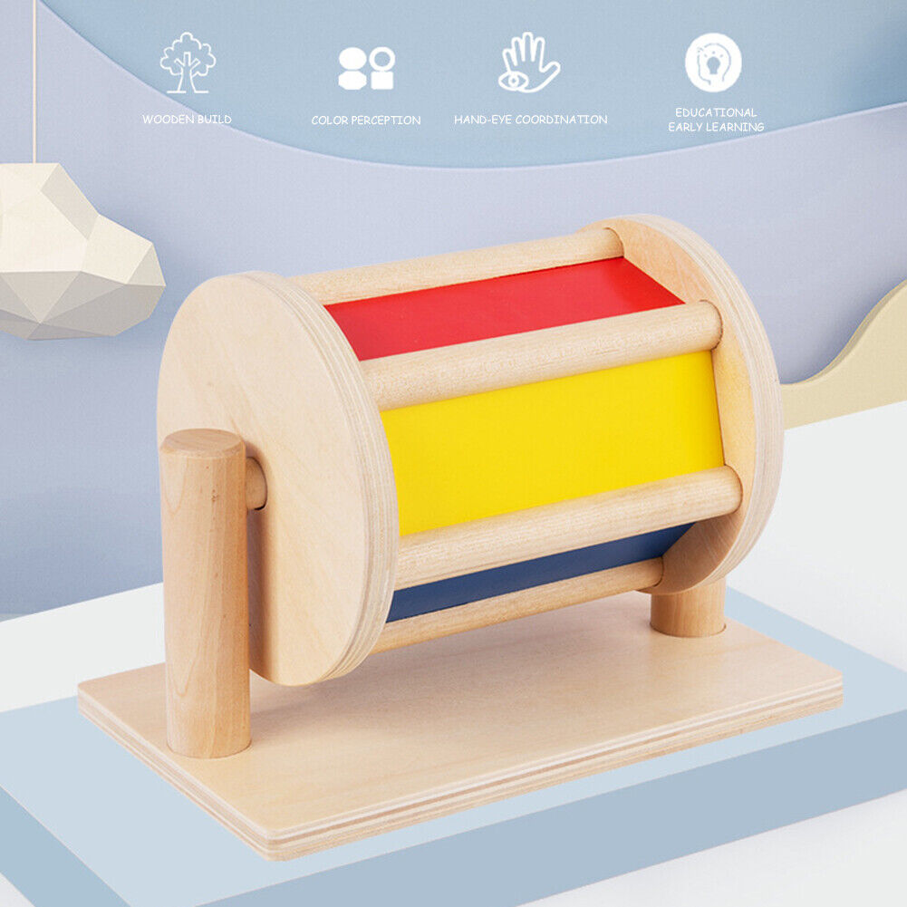 Montessori Sensory Spinning Drum Wooden Textile Baby Educational Instrument