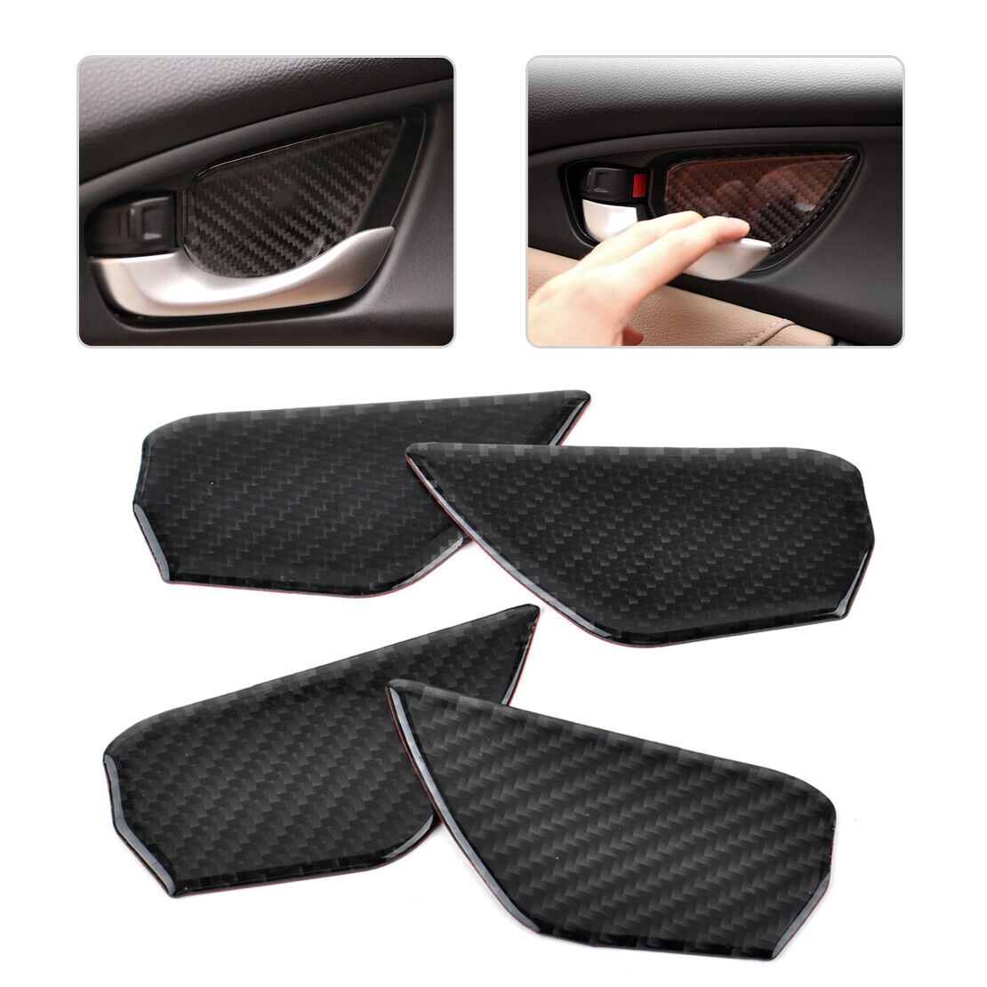 Hot 4xInterior Door Handle Bowl Cover Decor Trim Carbon Fiber For Civic 2016 Li