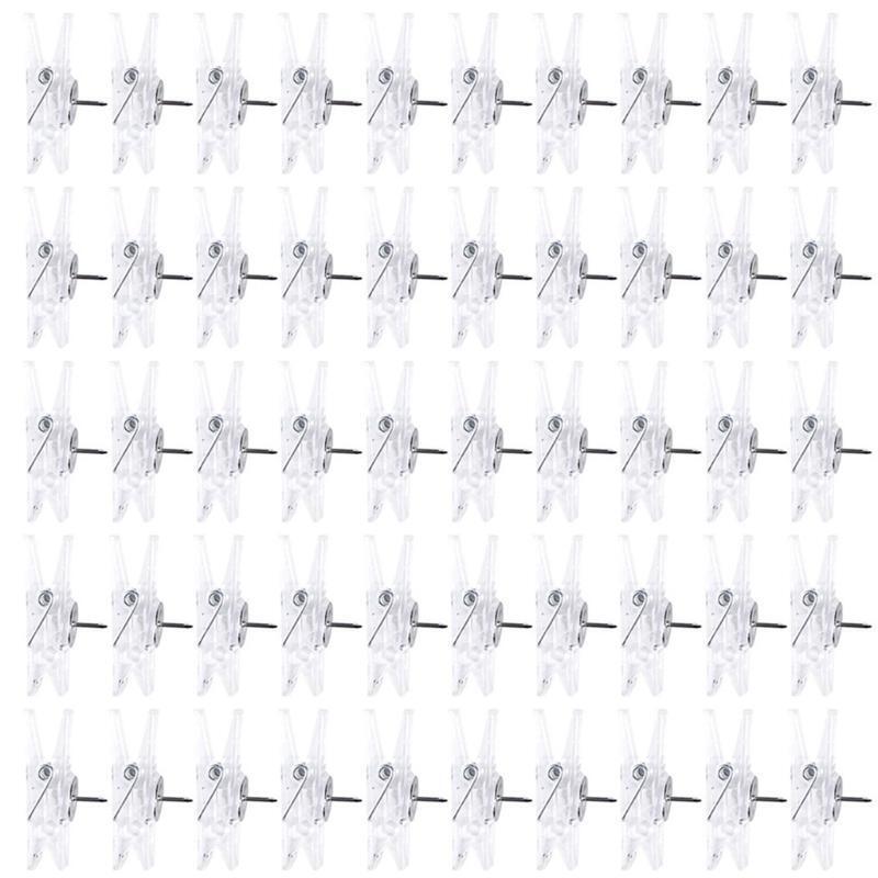 50PCS Decorative Photo Clip Pin Clear Push Pin Set Thumbtack 2-in-1 Push Pin