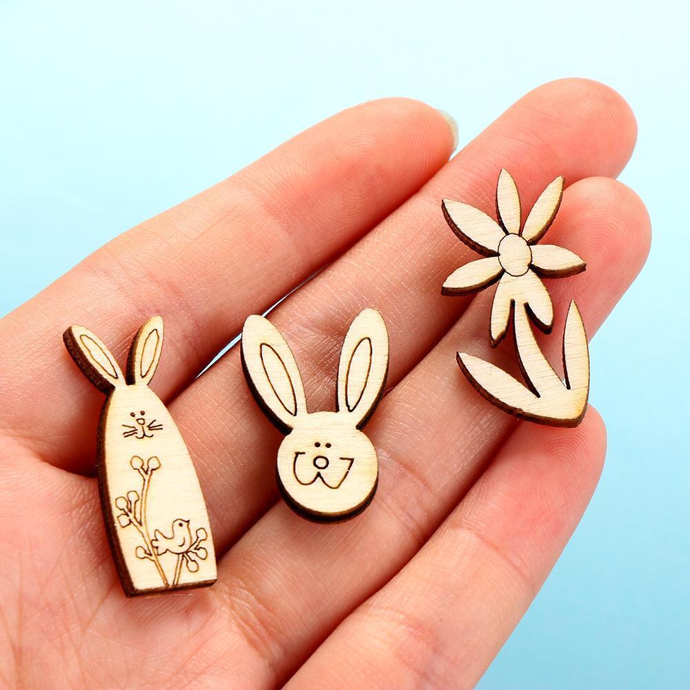 DIY Craft Wooden Eggs Easter Rabbit Easter Decorations Wood Chips Wood Slice