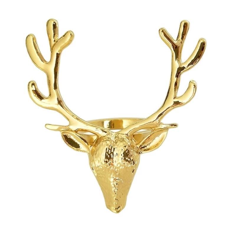 Set of 6 New Year Deer Head Napkin Rings Holder For Wedding Napkins Ring Party