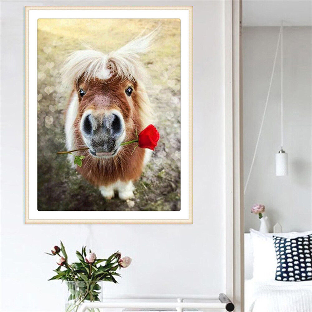 Horse in Rose DIY Round Diamond Painting Embroidery Kits Cross Stitch Craft