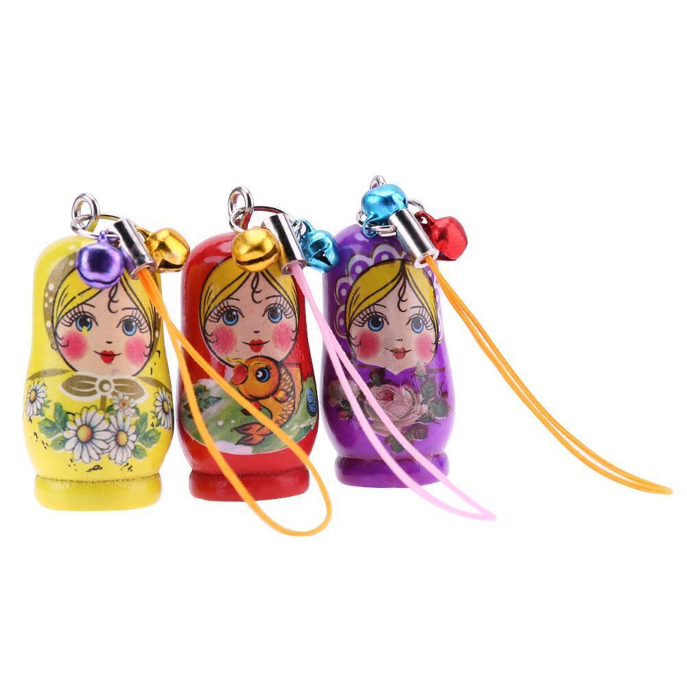 12pcs Creative Wooden Russian Matryoshka Keychain Car Handbag Ornaments