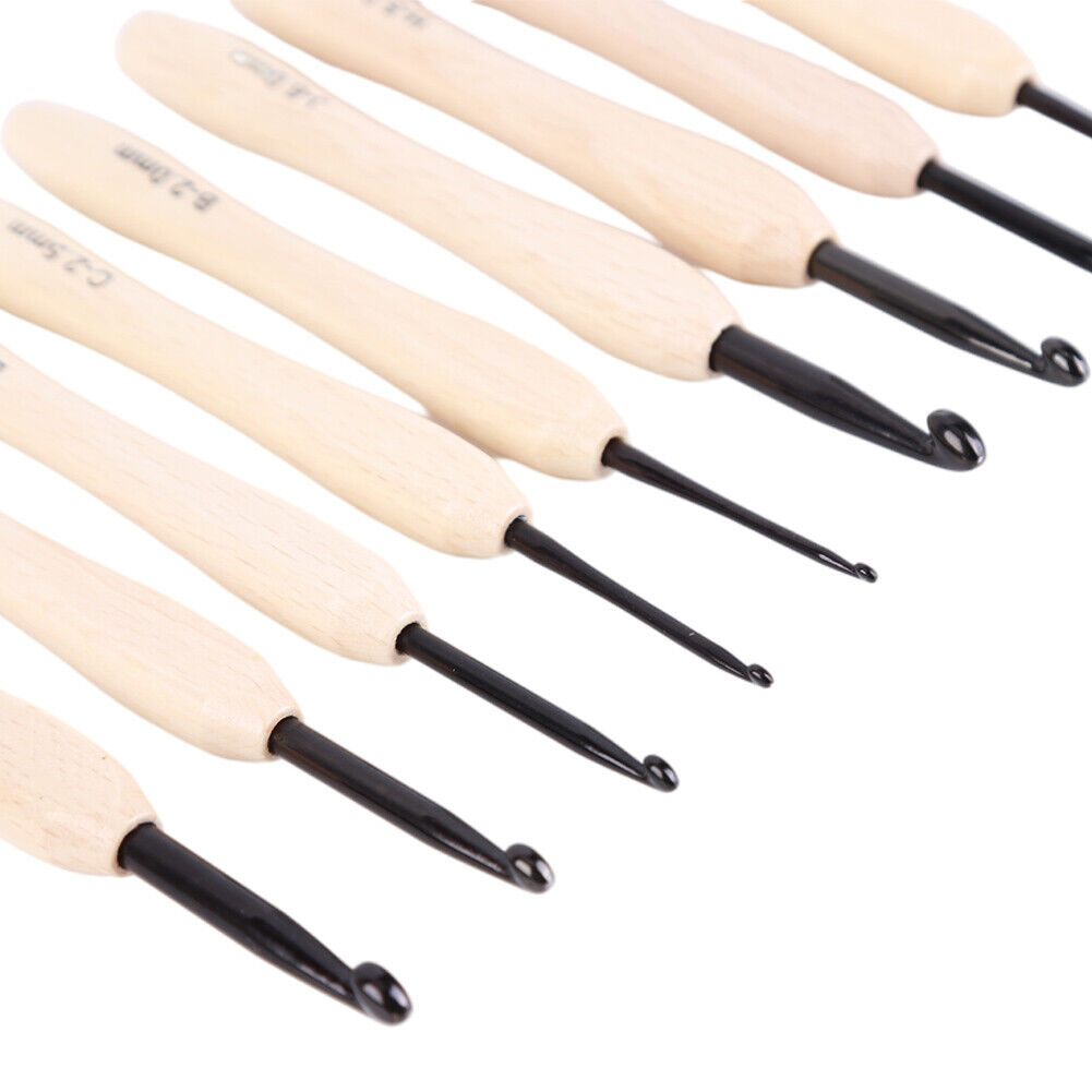 9pcs Wooden Crochet Hooks Knitting Needles Set 2-6mm Crochet Sewing Craft